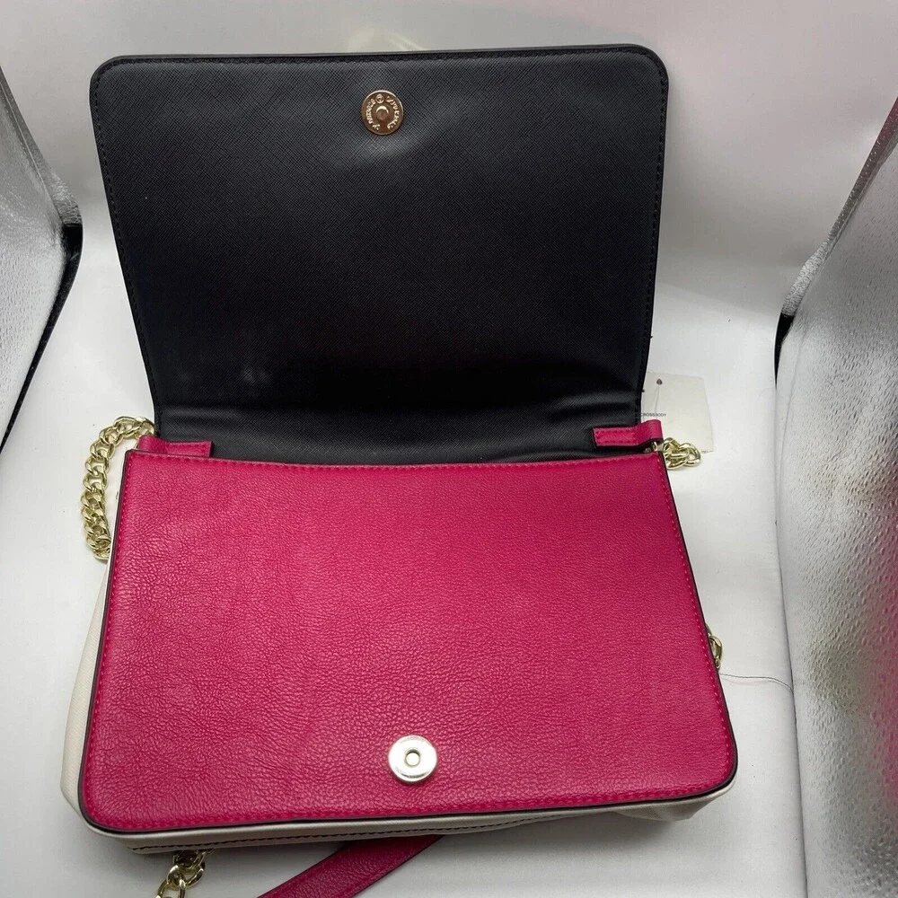 Betsey Johnson Pink Striped Heart Flap Crossbody Bag New